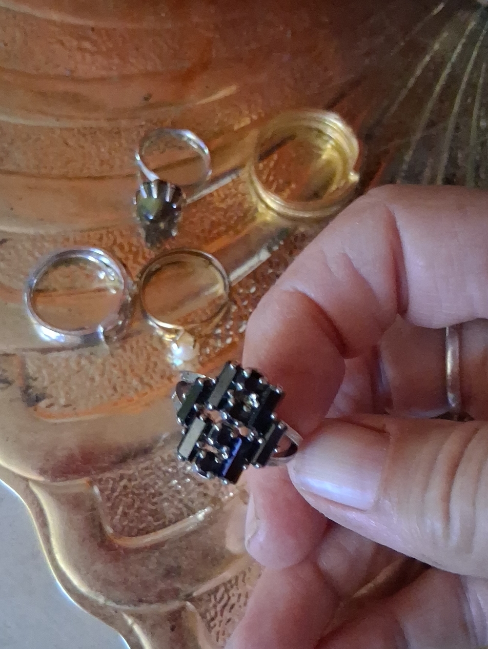 Handcrafted Black and Silver Geometric Statement Ring Lot Of 5 Fashion Rings